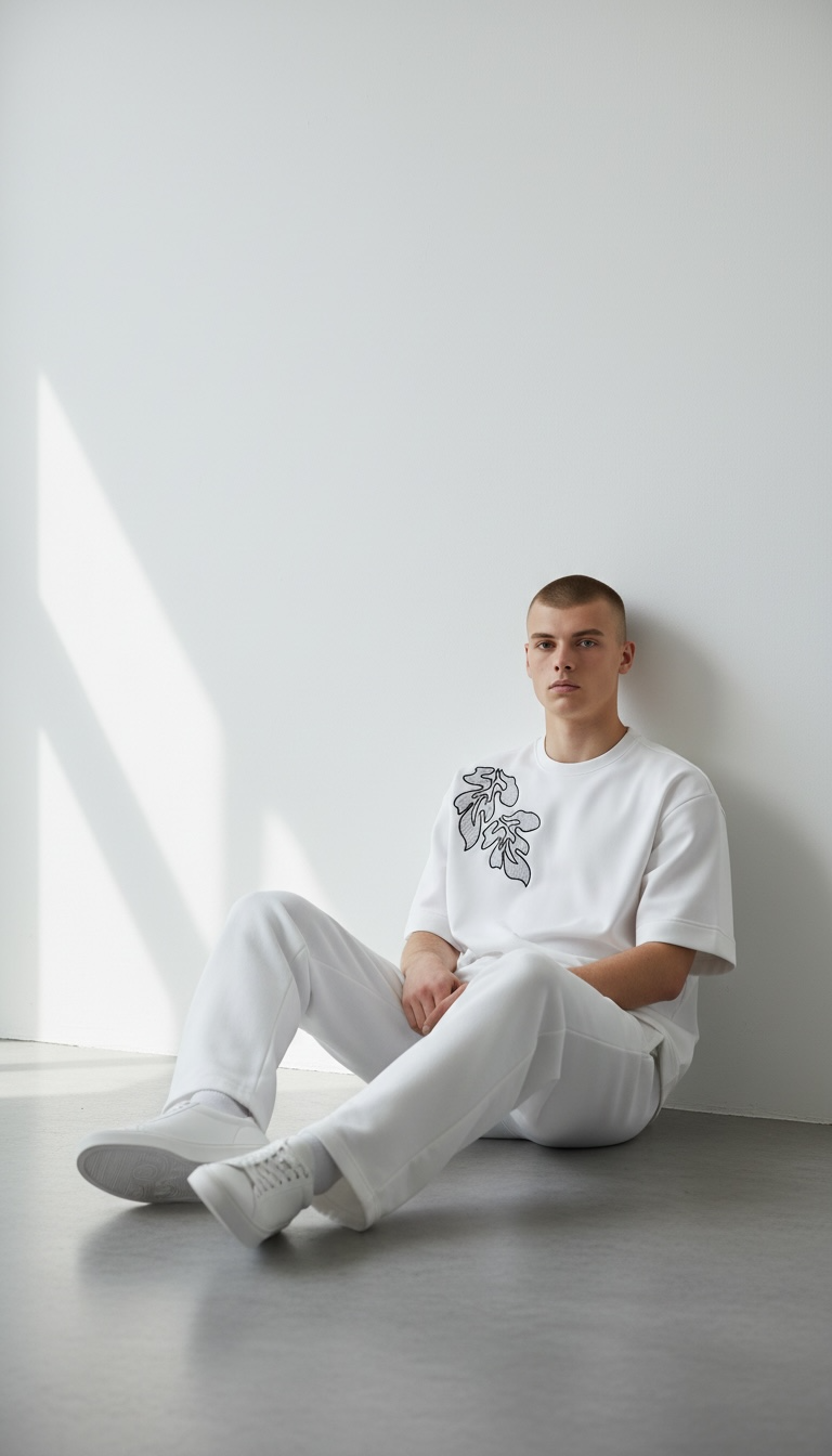 KASRO LEAF EMBROIDERY T-SHIRT DB