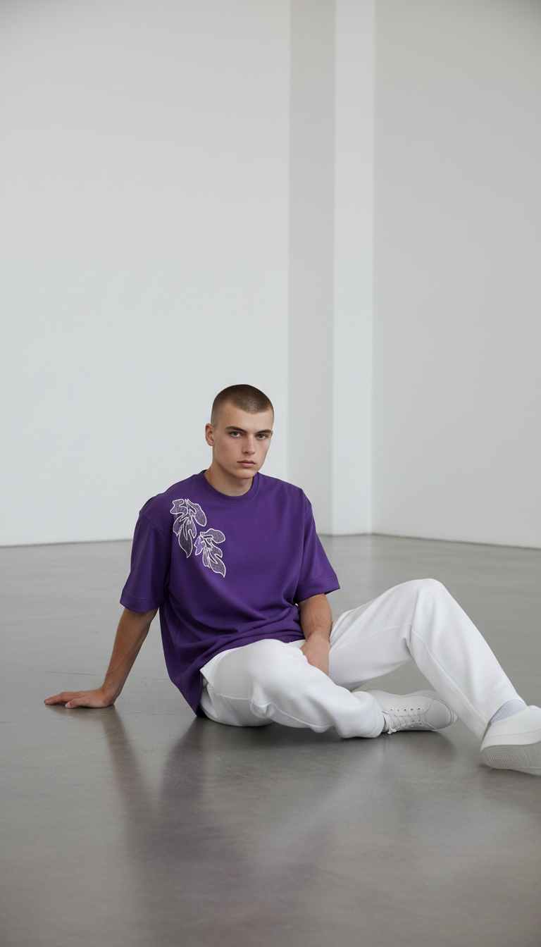 KASRO LEAF EMBROIDERY T-SHIRT DB