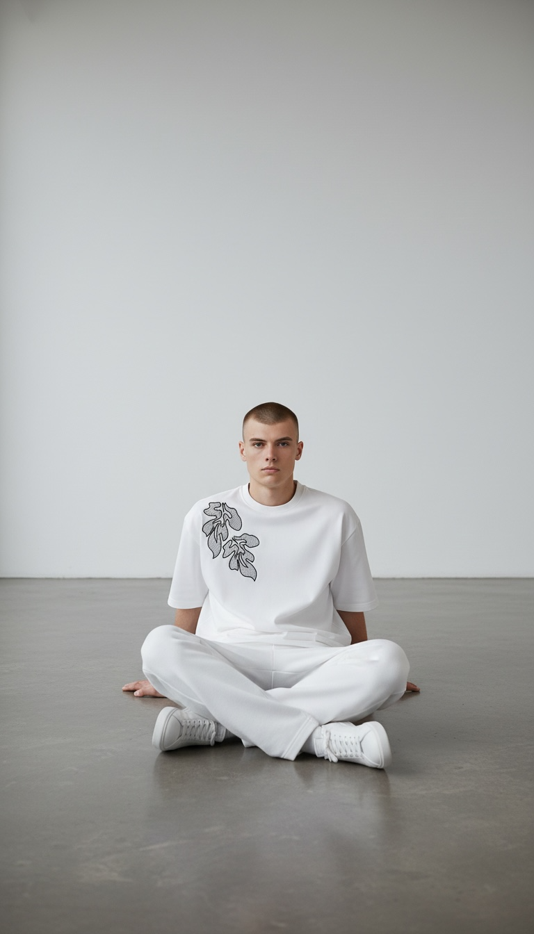 KASRO LEAF EMBROIDERY T-SHIRT DB