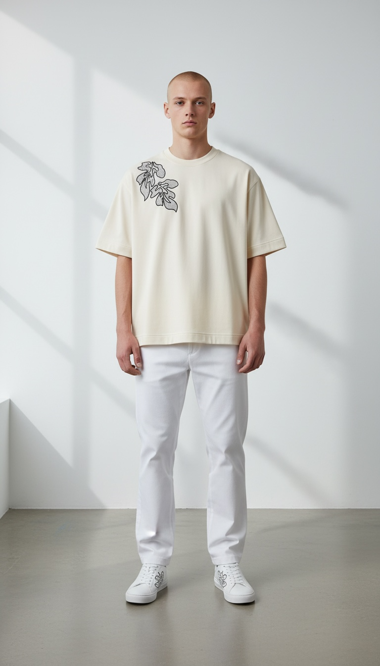 KASRO LEAF EMBROIDERY T-SHIRT DB