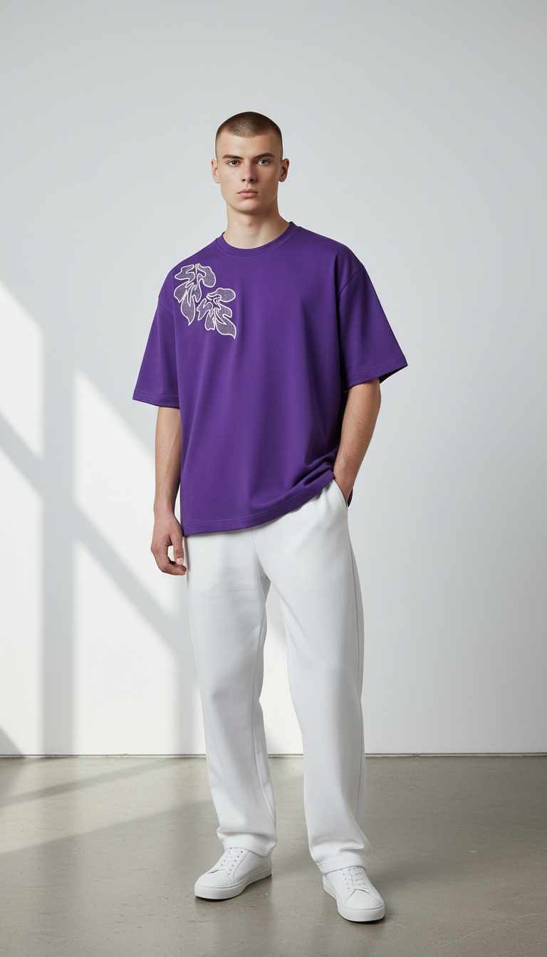 KASRO LEAF EMBROIDERY T-SHIRT DB