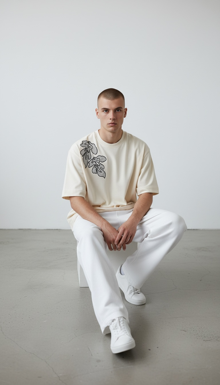 KASRO LEAF EMBROIDERY T-SHIRT DB